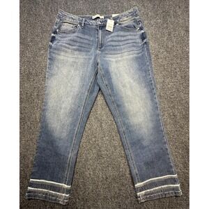 Cato Denim Jeans Womens‎ 16W Blue Hi Rise Straight Fringe Hem Cropped Stretch